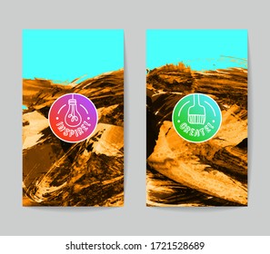 Set of vector business card templates with brush stroke background.