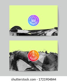 Set of vector business card templates with brush stroke background.