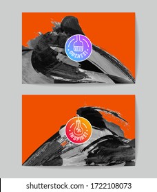 Set of vector business card templates with brush stroke background.
