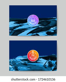 Set of vector business card templates with brush stroke background.