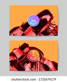 Conjunto de plantillas de tarjetas de negocio vectoriales con fondo de trazo de pincel.