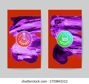 Conjunto de plantillas de tarjetas de negocio vectoriales con fondo de trazo de pincel.