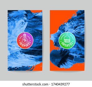 Set of vector business card templates with brush stroke background.