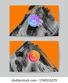 Set of vector business card templates with brush stroke background.