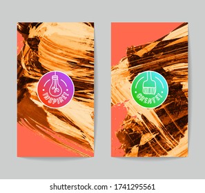 Set of vector business card templates with brush stroke background.
