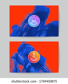 Conjunto de plantillas de tarjetas de negocio vectoriales con fondo de trazo de pincel.