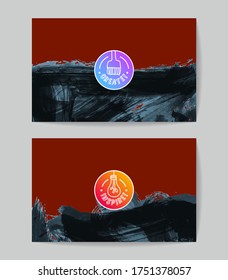 Set of vector business card templates with brush stroke background.