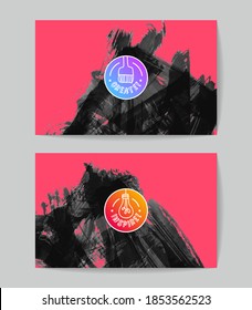 Set of vector business card templates with brush stroke background.