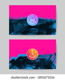 Set of vector business card templates with brush stroke background.