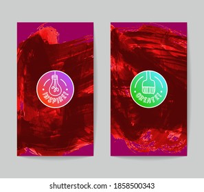 Set of vector business card templates with brush stroke background.