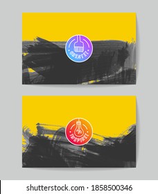 Set of vector business card templates with brush stroke background.