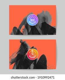 Set of vector business card templates with brush stroke background.