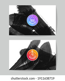 Conjunto de plantillas de tarjetas de negocio vectoriales con fondo de trazo de pincel.