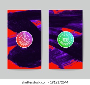 Set of vector business card templates with brush stroke background.
