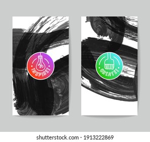 Set of vector business card templates with brush stroke background.