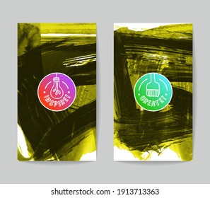 Set of vector business card templates with brush stroke background.