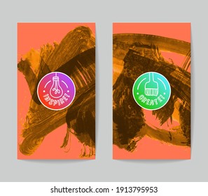 Set of vector business card templates with brush stroke background.