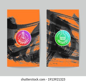 Set of vector business card templates with brush stroke background.