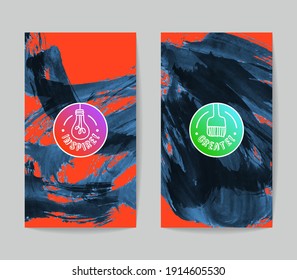 Set of vector business card templates with brush stroke background.