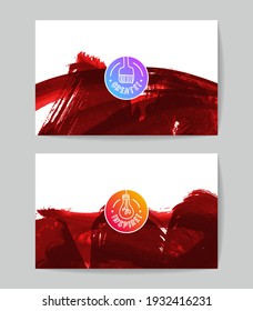 Set of vector business card templates with brush stroke background.