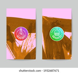 Set of vector business card templates with brush stroke background.