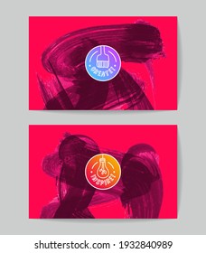 Conjunto de plantillas de tarjetas de negocio vectoriales con fondo de trazo de pincel.