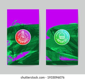 Set of vector business card templates with brush stroke background.