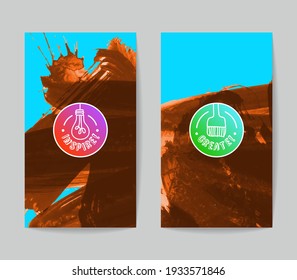Set of vector business card templates with brush stroke background.