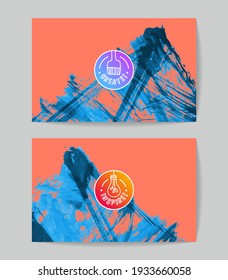 Set of vector business card templates with brush stroke background.