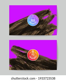 Conjunto de plantillas de tarjetas de negocio vectoriales con fondo de trazo de pincel.