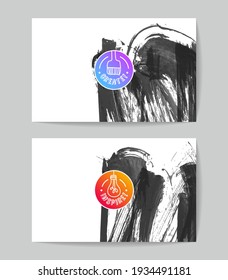 Conjunto de plantillas de tarjetas de negocio vectoriales con fondo de trazo de pincel.