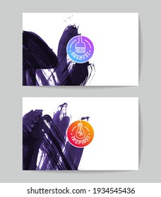 Set of vector business card templates with brush stroke background.