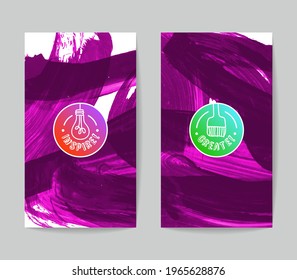 Set of vector business card templates with brush stroke background.
