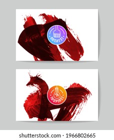 Set of vector business card templates with brush stroke background.