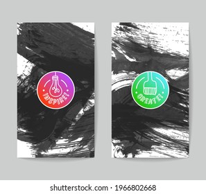 Set of vector business card templates with brush stroke background.
