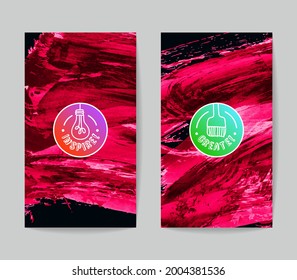 Set of vector business card templates with brush stroke background.