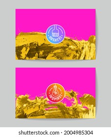 Set of vector business card templates with brush stroke background.