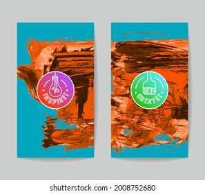 Set of vector business card templates with brush stroke background.