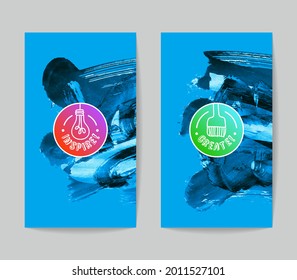 Conjunto de plantillas de tarjetas de negocio vectoriales con fondo de trazo de pincel.