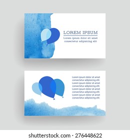 Set of vector business card templates with watercolor stains.