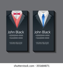 Set of vector business card templates with men's suits and place for text for your design