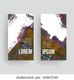 Set of vector business card templates with brush stroke texture. 