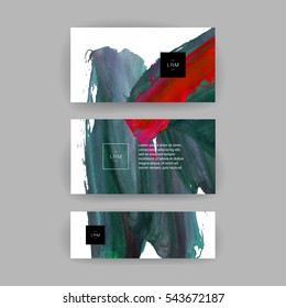 Set of vector business card templates with brush stroke texture. 