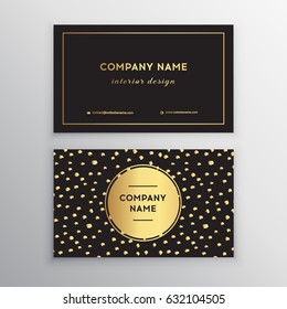 Set of vector business card templates with gold dots brush stroke background.
