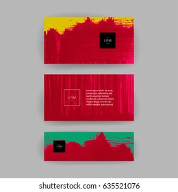 Set of vector business card templates with brush stroke background.