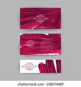 Set of vector business card templates with brush stroke background.