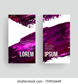 Set of vector business card templates with brush stroke background.