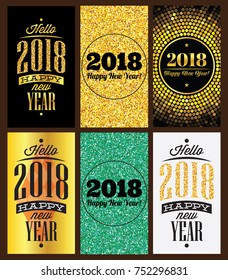 set of vector business card templates with a congratulation for the new 2018 year.