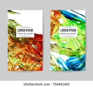Set of vector business card templates with brush stroke background.