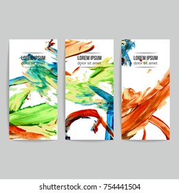 Set of vector business card templates with brush stroke background.